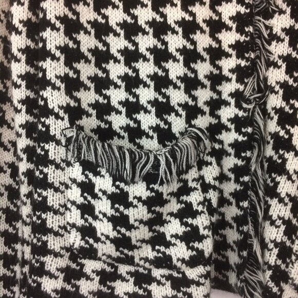 Worthington Womens Open Front Cardigan Size M Black White Houndstooth Fringes - Picture 9 of 11